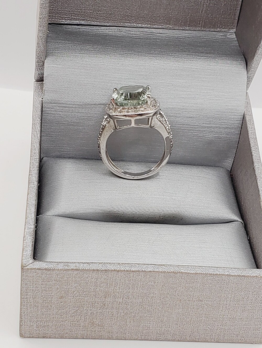 Fancy Cut Prasiolite - Green Amethyst & White Zircon 925 Sterling Silver Ring - Picture 4 of 12